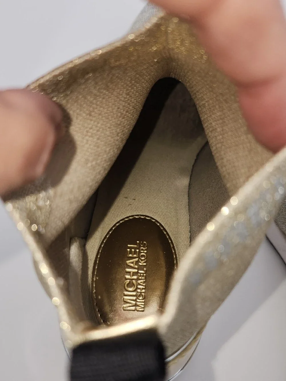 Michael Kors Size 6 Women's Metallic Knit Slip-On Sneakers‎ - Gold And Silver